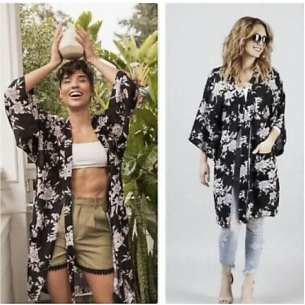 Spiritual Gangster Floral Open Front Tie Belt Maya Kimono 3/4 Sleeve One Size
